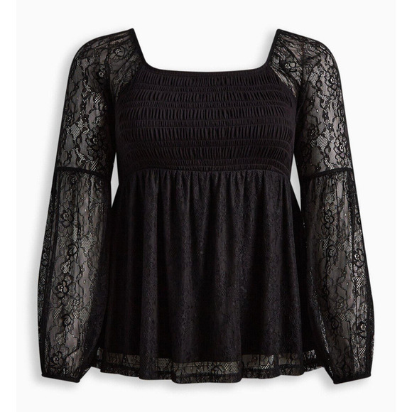 NWT Torrid Babydoll Stretch Lace Smocked Bodice Square Neck Top Sweetheart 5 5X - Picture 11 of 12